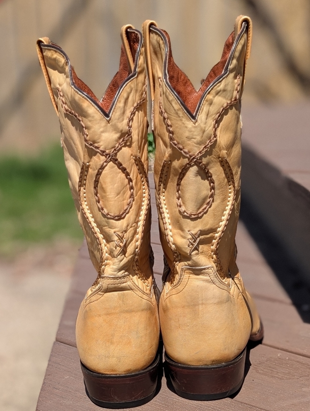 Dan Post Palamino Tan Leather Western Cowboy Boots Size 13 Men's Stitched Design - Picture 9 of 11
